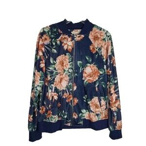 Floral Boho Jacket Womens Size Medium Velvet Blue Floral Full Zip